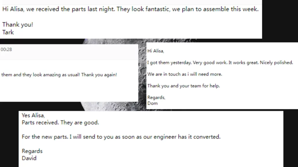 The customer's comments on the quality of the hemtom model prototype products come from the information provided by my colleague Alisa.