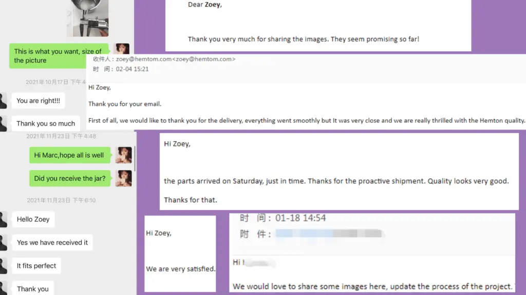 The customer's comments on the quality of the hemtom model prototype products come from the information provided by my colleague Zoey.